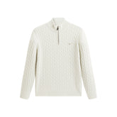 Men's Beige Wool-Blend Cable Knit Sweater