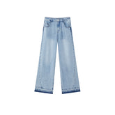 Women's Distressed Raw Hem Straight-Leg Jeans