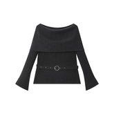 Women's Metallic Off-Shoulder Knit Top with Belt