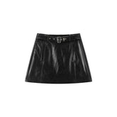 Women's Black PU A-Line Mini Skirt