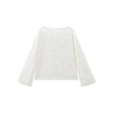 Women's Feather-Textured Jacquard Top with Flared Sleeves