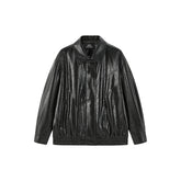 Women's Textured Spliced PU Jacket