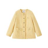 Women's Tweed-Texture Padded Jacket with Raw Edges