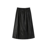 Women's PU Mid-Length Skirt with Elastic Waist