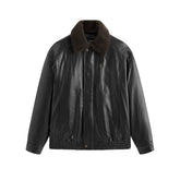 Men's PU Padded Jacket with Faux Fur Collar