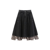 Women's A-Line Denim Skirt with Plaid Patchwork