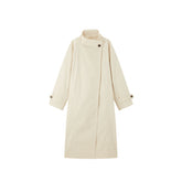 Women's Beige Asymmetric Oversized Belted Trench Coat