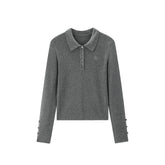 Women's Slim Fit Polo-Collar Knit Sweater
