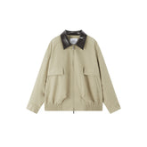 Women's Barn-Style Contrast PU Collar Jacket