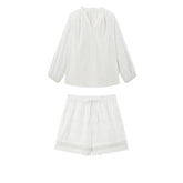 Women's Casual Embroidered Shirt and Shorts Set