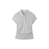 Women's Cropped Slim-Fit Ruched Polo Shirt