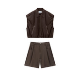 Women's Brown Utility-Inspired Casual Set