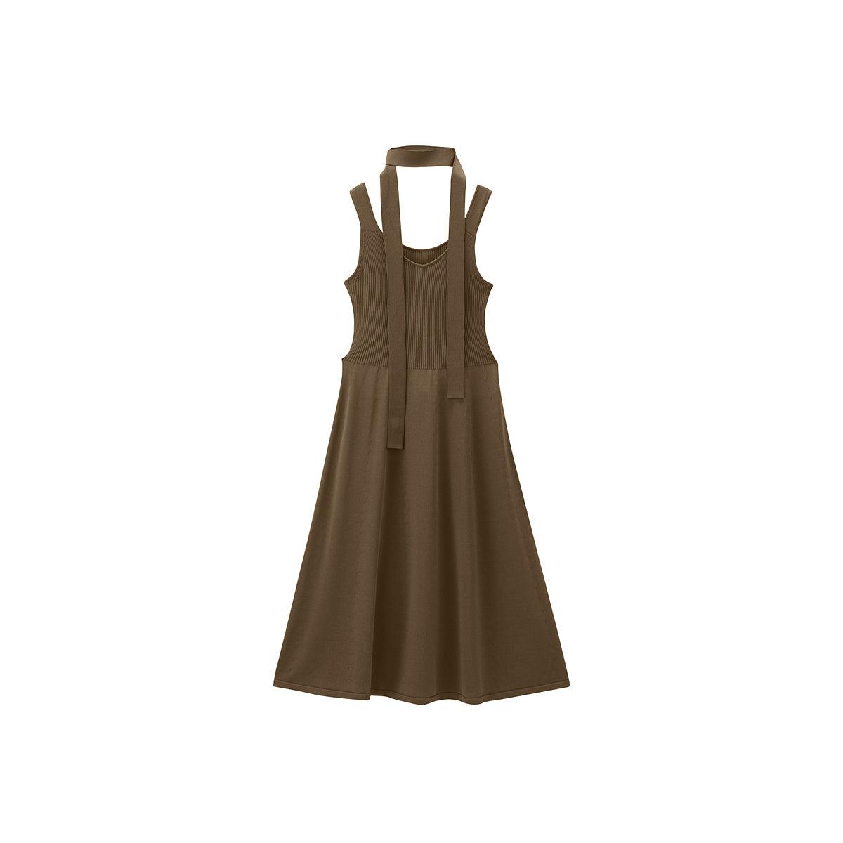 Women's Ribbon Knitted Tank Midi Dress | Peacebird Women Fashion, Brown / M Women's Ribbon Knitted Tank Midi Dress | Peacebird Women Fashion, Brown / M