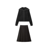 Women's Wide-Lapel Knit Cardigan & Skirt Set