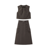 Women's Casual Tank Top and Cargo Skirt Set