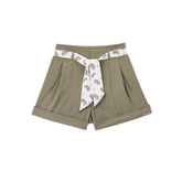 Women's high-waist A-line shorts with a scarf