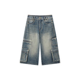 Women's Casual Loose Fit Cropped Cargo Jeans
