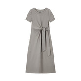 Women's Solid Knit Dress with Tie-Waist Detail