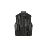 Women's Casual Broad-Shoulder Reversible PU Leather Vestt
