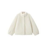 Women's Graceful Pure Wool High-Neck Faux Fur Coat