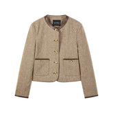 Women's PU Wrapped Edge Elegant Wool Jacket