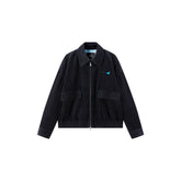 Women's Commuter Navy Plaid-Panel Corduroy Jacket