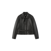 Women's Commuter Waist-Cinching Genuine Leather Jacket