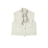 Women's Cargo Structured Shoulder Vest with Scarf Detail