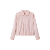 Women's Casual Pink Cropped Long-Sleeve Shirt