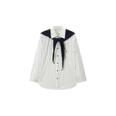 Women's Commuter Striped Detachable Scarf Shirt