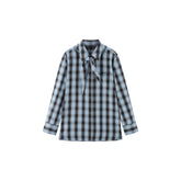Women's Commuter Tencel Plaid Detachable-Tie Shirt