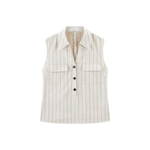 Women's Minimalist Vertical Stripe V-neck Top
