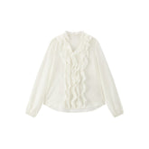 Women's Tencel Sheer Ruffle Long-Sleeve Shirt