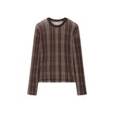 Women's Casual Modern Plaid Mesh Long-Sleeve Top