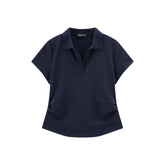 Women's Pleated Waist Polo Neck T-Shirt