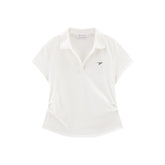 Women's Contrast Color Embroidered Polo Neck T-Shirt