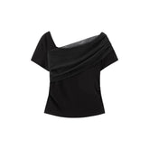 Women's Mesh Splice One-Shoulder Short Sleeve T-Shirt