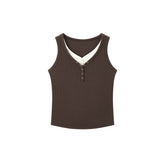 Women's Casual Contrast-Color Henley Tank Top
