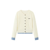 Women's Casual Miu-Style Faux-Layer Plaid-Panel Knit Top