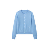 Women's Commuter Wool-Blend Cropped Blue Knit Cardigan