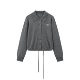 Women's Casual Wool-Blend Lapel Grey Knit Cardigan