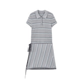 Women's Striped Knit Polo with Side Slits