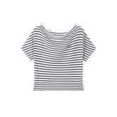 Women's striped off-shoulder waist-cinching short-sleeve top