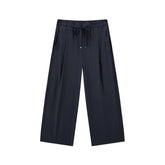 Women's Casual Navy Wide-Leg Straight Pants