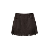 Women's Casual Faux-Suede A-Line Fringe Mini Skirt