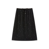 Women's Elegant Beaded Mesh A-Line Midi Skirt