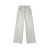 Women's Casual Light Grey High-Rise Straight-Leg Jeans