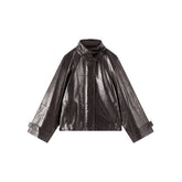Women's Vintage Waxed Genuine Leather Stand-Collar Jacket