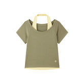 Women's Color-block Halter Mock Two-piece Top