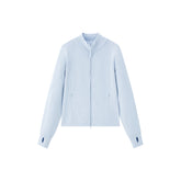 Women's Casual Blue Mock-Neck Double-Zip Knit Cardigan